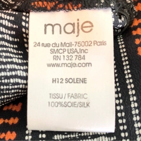 Maje Solene Silk V-Neck Mini Dress Dolan Sleeve Orange Black Size Small - Picture 5 of 9